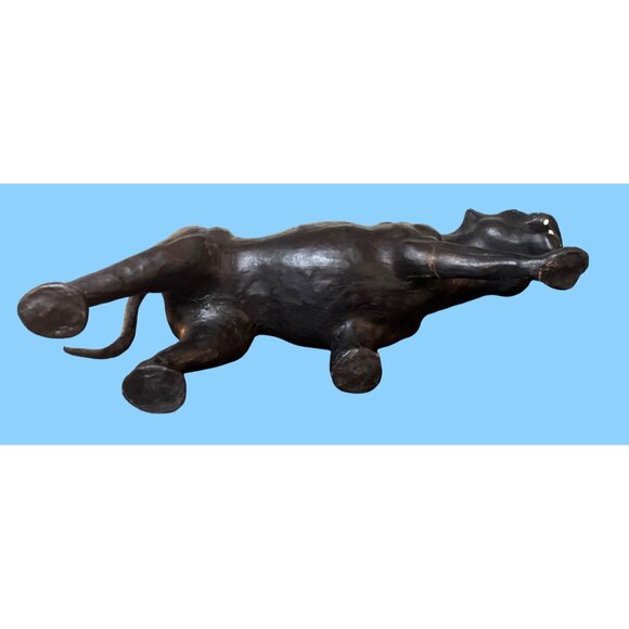 Vtg 21" Leather Wrapped Stalking Black Panther Jaguar Cat Statue Figure - Picture 8 of 9